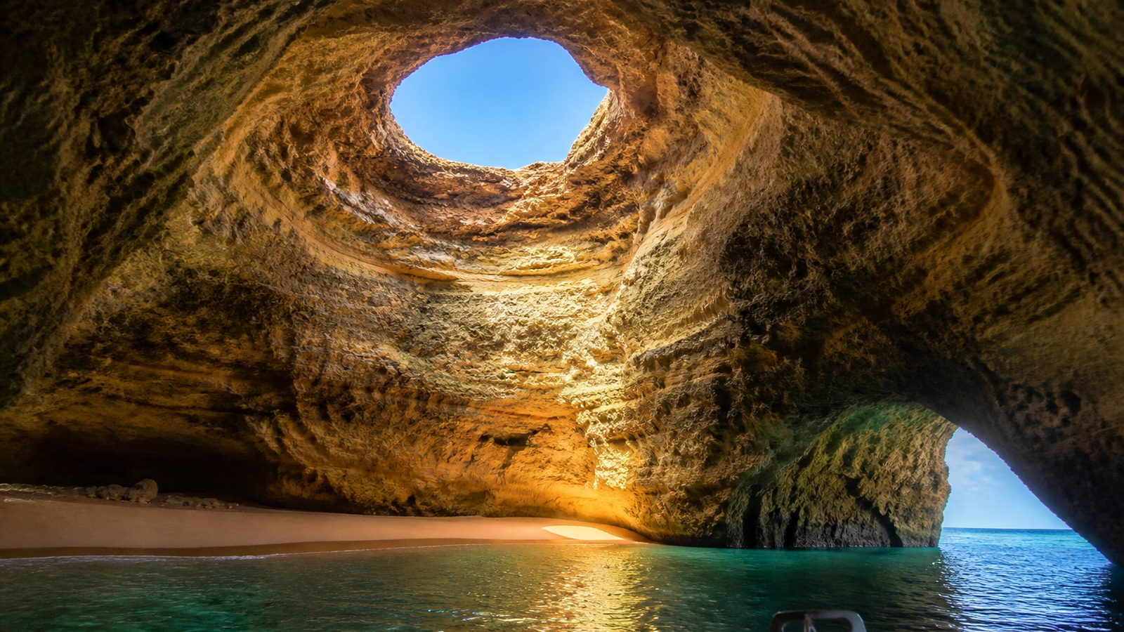 Circular skylight inside Benagil Cave, Algarve
